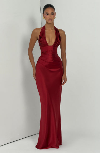 Robe Longue Satinée Plongeante Dos Nu