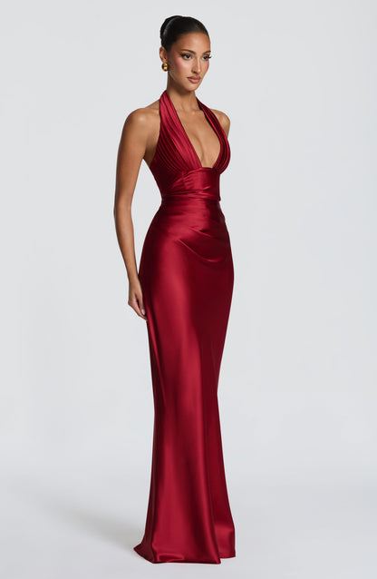 Robe Longue Satinée Plongeante Dos Nu