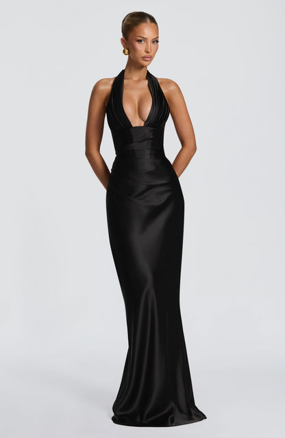 Robe Longue Satinée Plongeante Dos Nu