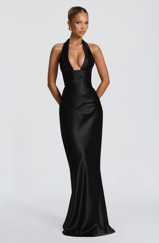 Robe Longue Satinée Plongeante Dos Nu