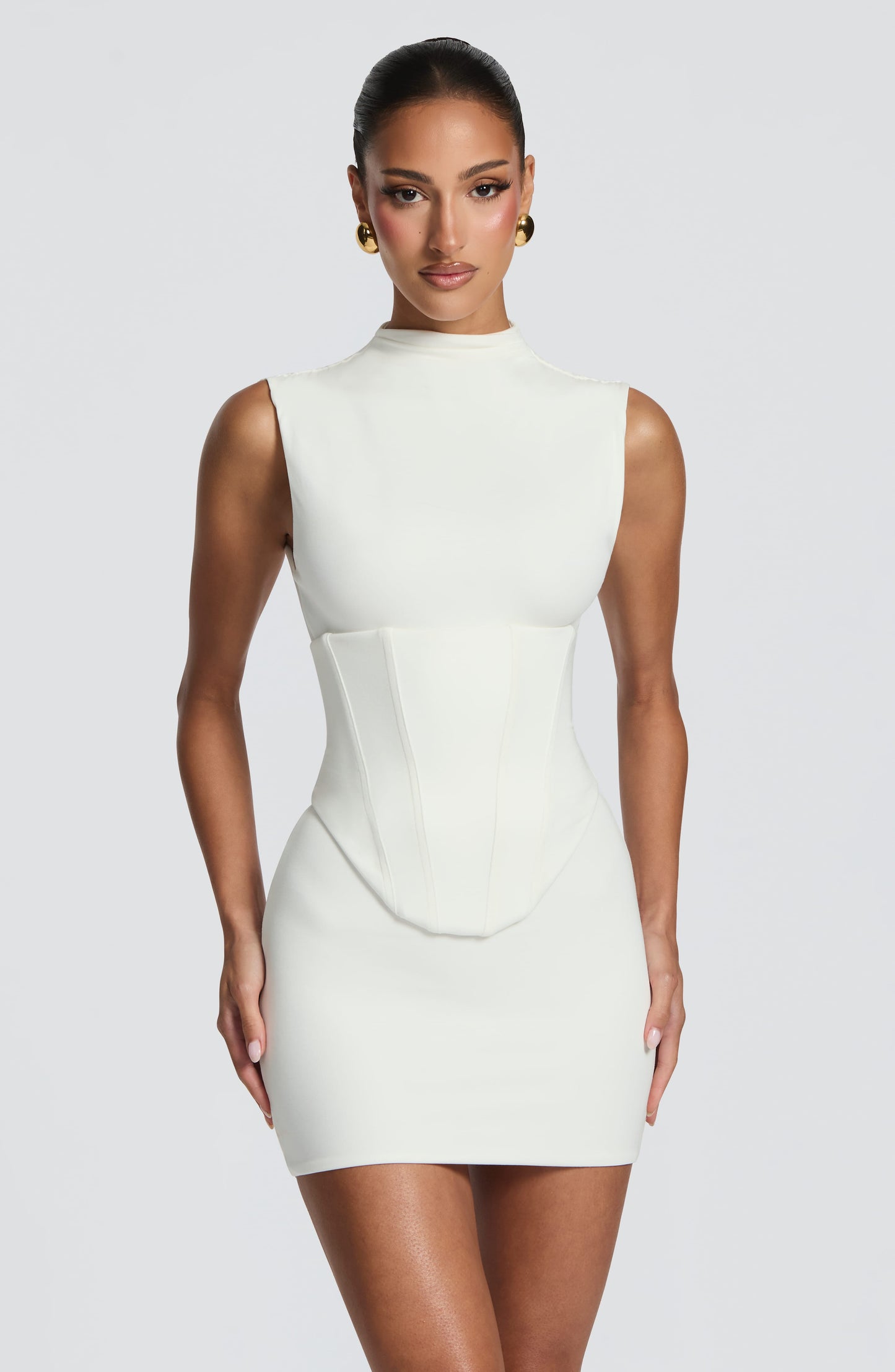 Robe Courte Froncée avec Corset Amovible