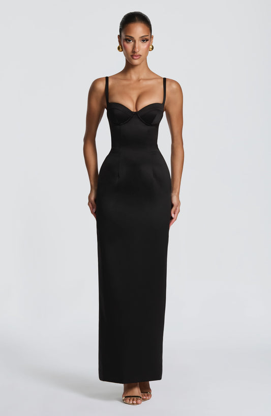 Robe Longue Satinée à Laçage Dos