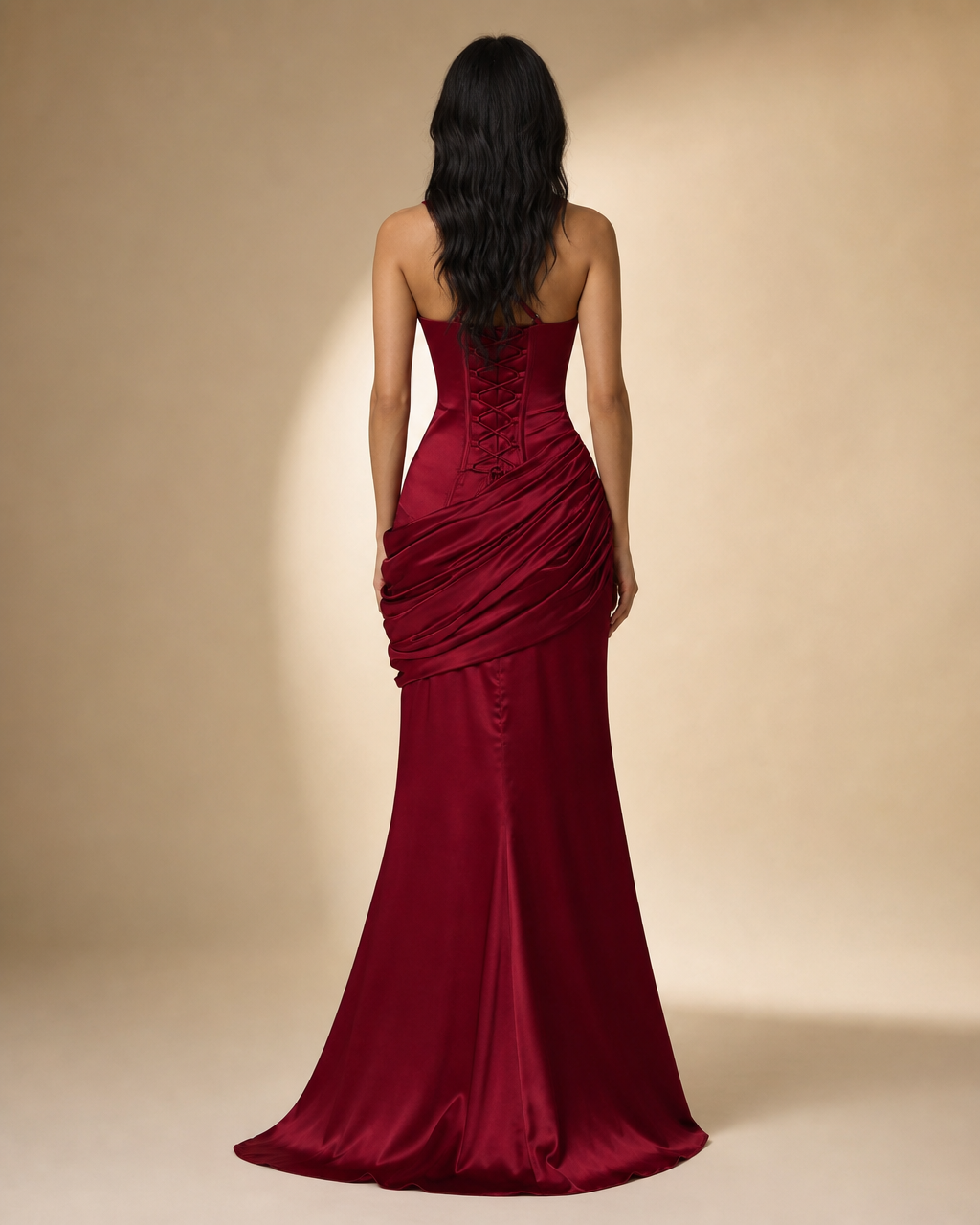 Robe Longue Satinée à Col Drapé